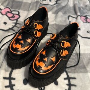 NWOT Strange Cvlt black and orange jack O lantern pumpkin platform shoes size 9